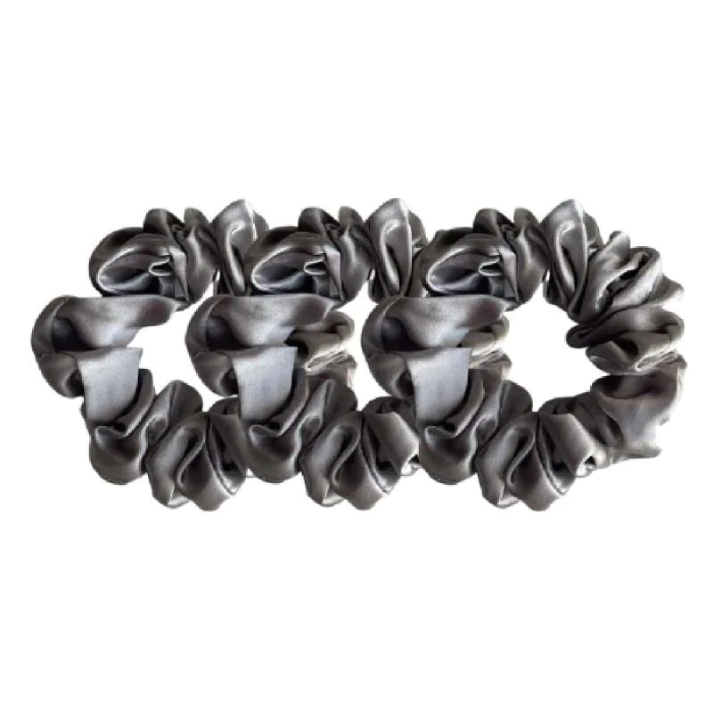 Medium Silk Scrunchies - Silver Grey