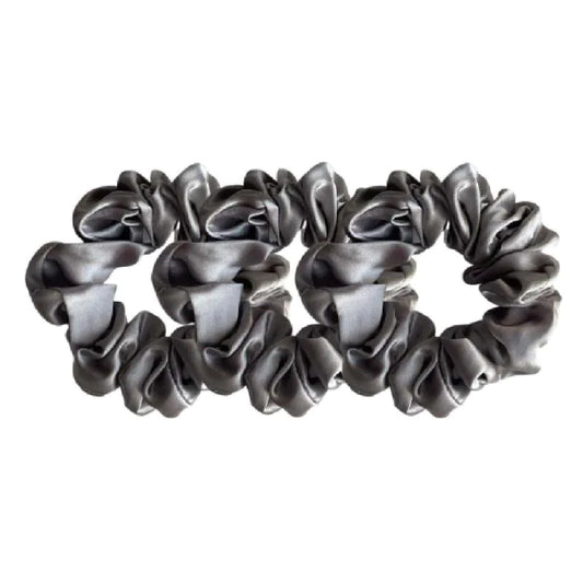 Medium Silk Scrunchies - Silver Grey