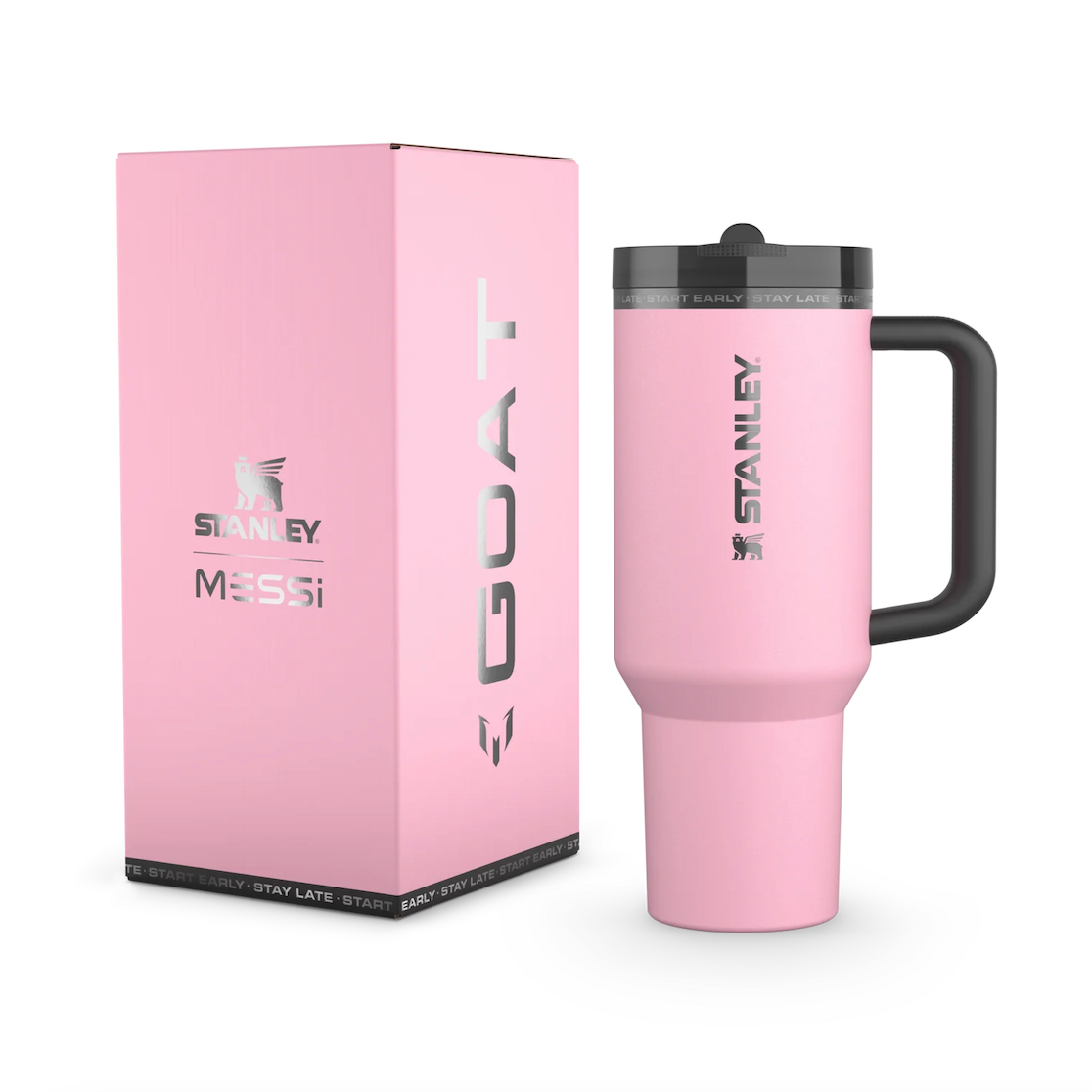 The Messi x Stanley Quencher ProTour Flip Straw Tumbler 40 OZ in Messi GOAT Pink